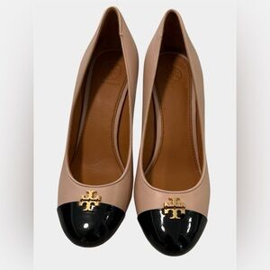 Tory Burch Black and Tan Wedge Shoes pumps Sz 8 M